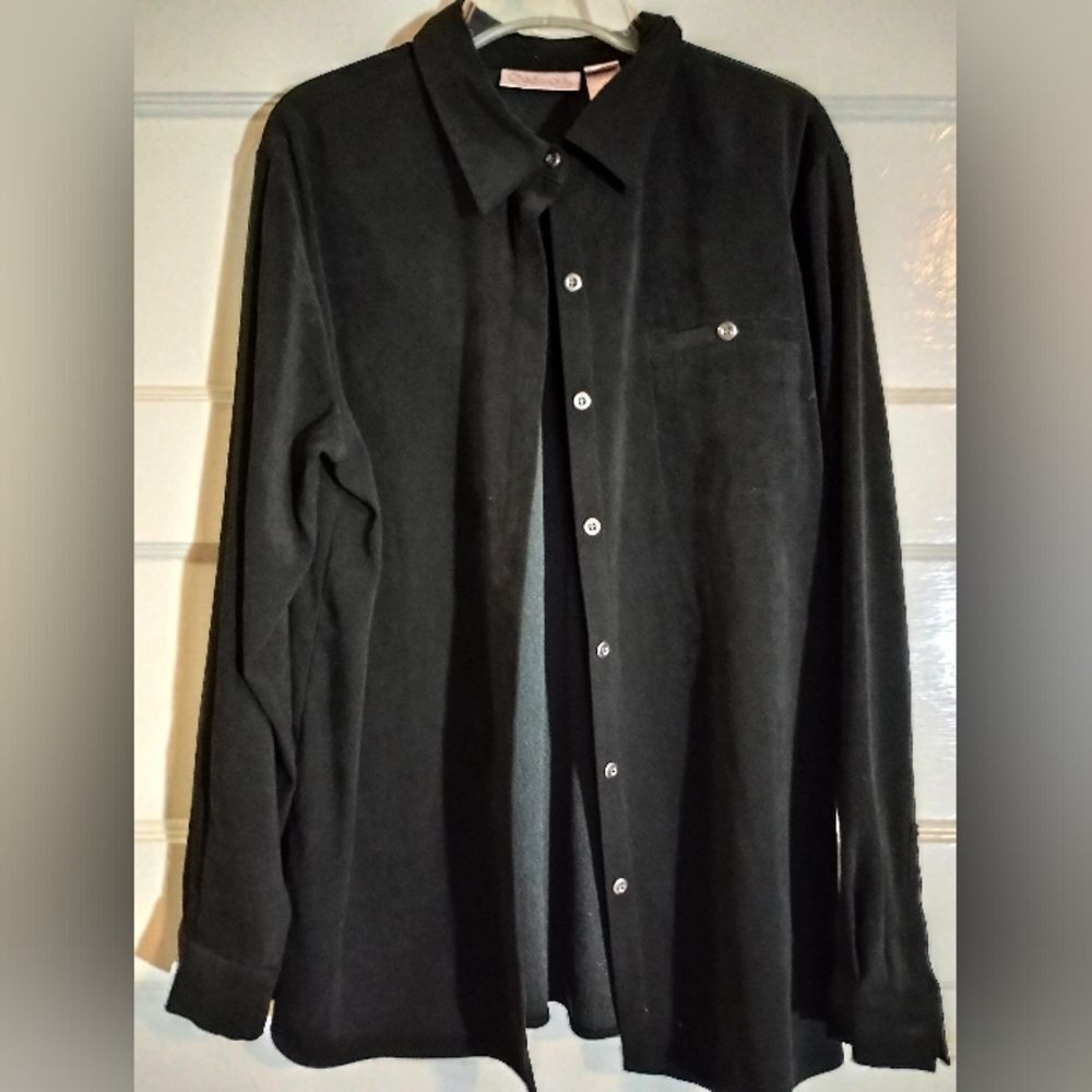 Chadwicks size 14 women's long sleeve button down shirt black (Rox014)